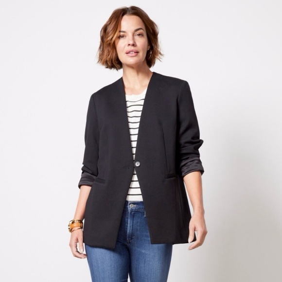 SPANX Jackets & Blazers - SPANX The Perfect Collarless Blazer Ponte Jacket sz: XS Black Neutral Minimalist
